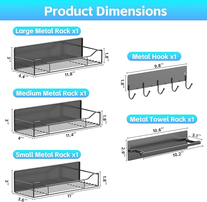 Magnetic Laundry Shelf Organizer, 5 Pack Magnetic Shelves for Washing Machine with Hooks, Heavy Duty Magnetic Storage Rack for Washer, Dryer, Refrigerator, Kitchen, Pantry & Laundry (Grey)