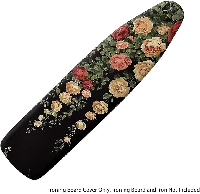 Rose Print Ironing Board Cover and Pad Heat Reflective Stain Resistant Iron Board Cover with Padding Standard Size 15x54 Pressing Cloth for Ironing