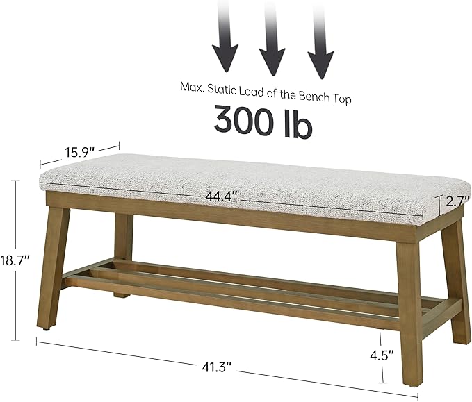 VKNOW Entryway Bench, 44.4" Upholstered Storage Shoe Bench for Entryway & Bedroom, Shoe Rack Bench with Rubberwood Legs, Modern End of Bed Bench for Living Room and Hallway, Beige