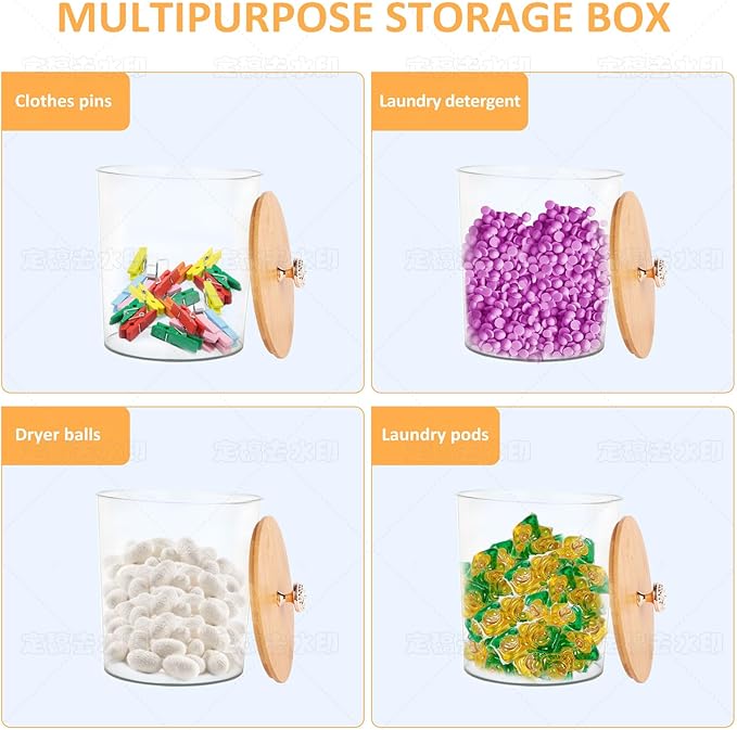 4 Pack Laundry Room Organization Storage Containers Acrylic Jars and Dryer Sheet Holder with Lids and Labels for Laundry Detergent Laundry Pods Containers Dry Sheet Organizing