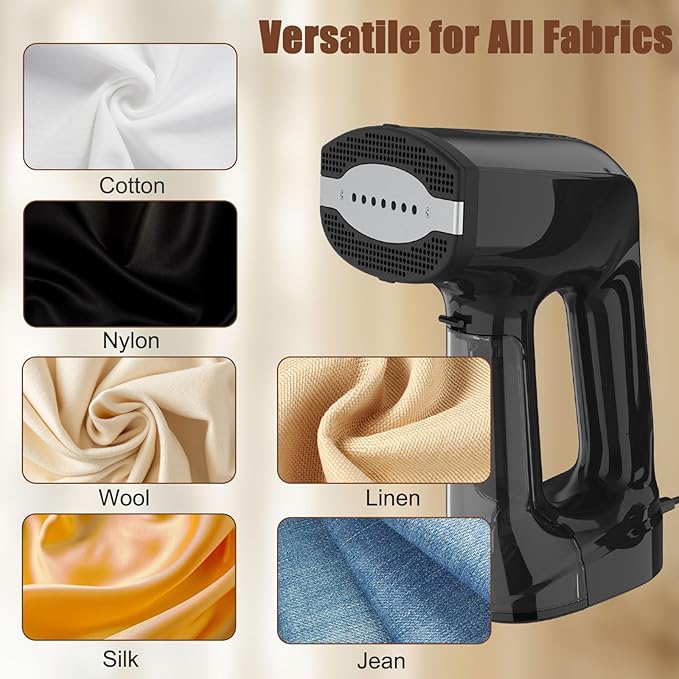 Vacuum Steamer for Clothes, 3200Pa Suction Handheld Clothes Steamer, Dual Mode, LED Display, Portable Travel Steamers for Clothes, Steaming & Ironing 2 In 1, 160ml Water Tank (for 110-120V) - Black