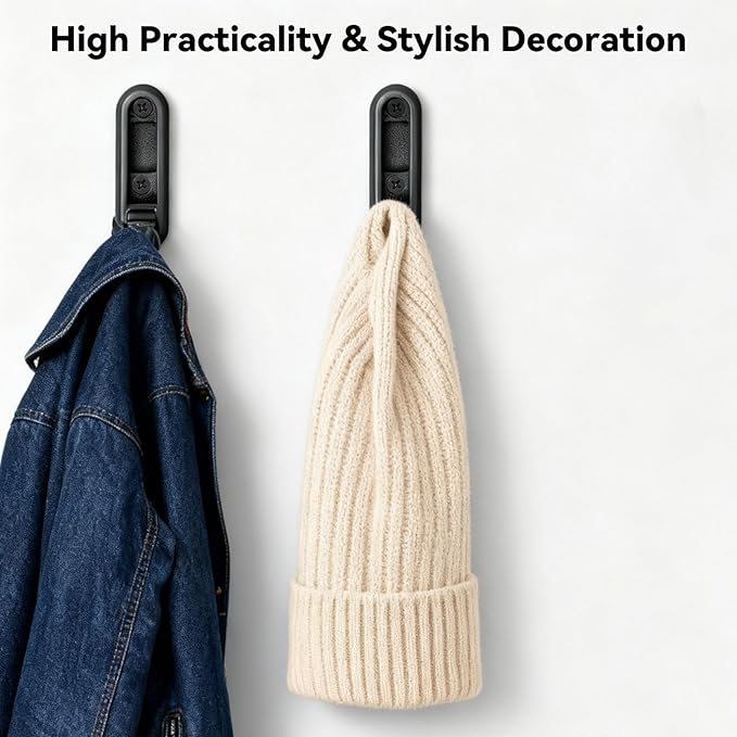 2PCS Folding Coat Hooks,Black Wall Hooks for Hanging – 2Folding Coat Hooks, Flip Down Heavy Duty Hooks Robe Hook Wall Mounted for Clothes, Towels, Hats & More
