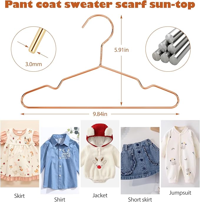 VWV Copper Hanger, 20 Pack 9.84 Inch Kids Baby Metal Hanger, Sturdy Baby Hangers for Wardrobe, Space Saving Toddler Hangers