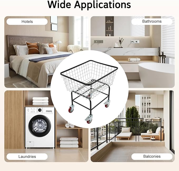 YIYIBYUS Commercial Laundry Rolling Cart, 110 LBS Load Capacity Hamper Organizer, Industrial Heavy Duty Laundry Basket with 4 Nylon Universal Wheels, Silver