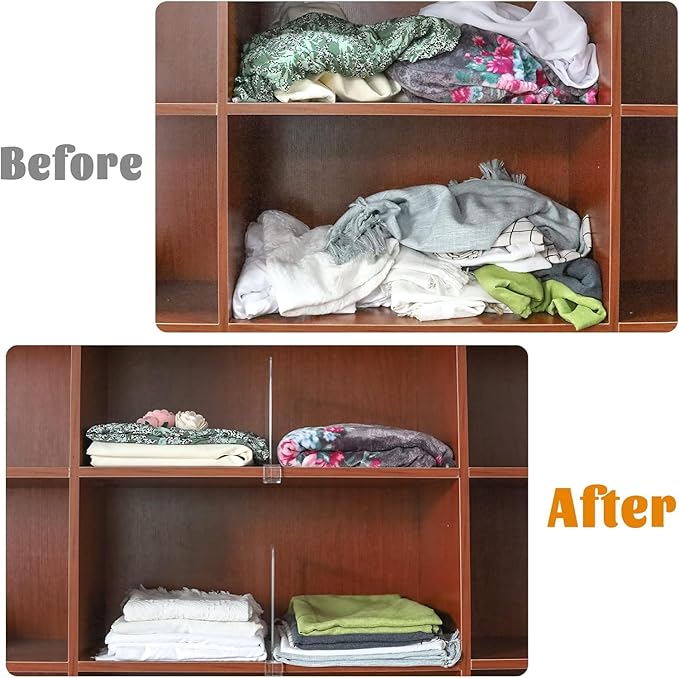 Acrylic Shelf Dividers for Closet Organization, Closet Shelf Organizer Closet Separator for Wood Shelves Clear Shelf Dividers for Closets (8 Pack)