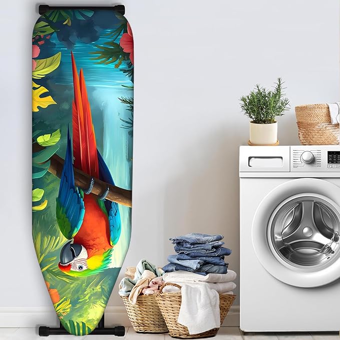 Nuxovilar Ironing Board Cover with Parrot and Tropical Jungle Pattern, 15x54 Inches Polyester - Iron Table Cover for Tropical - Themed Room, Patio Area, Creative Space