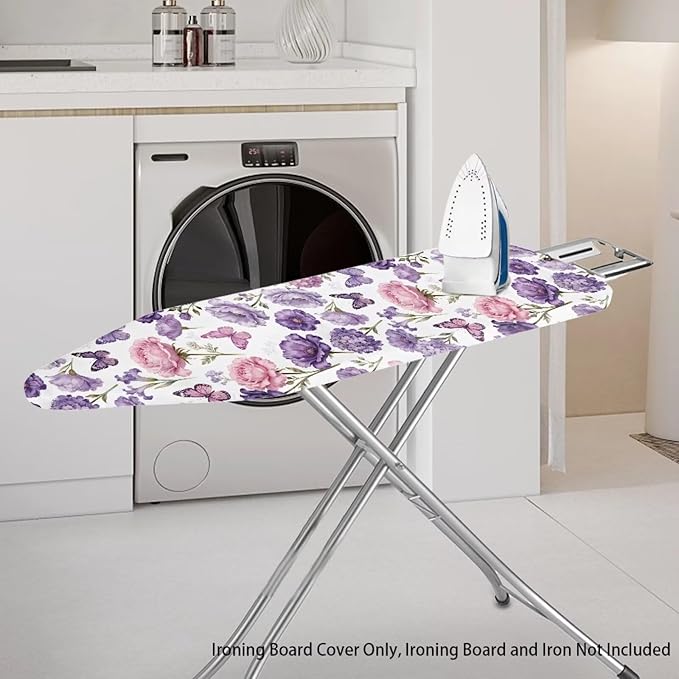Butterfly Rose Flower Iron Board Cover with Elastic Edge Home Decor Resist Scorching Table Top Ironing Board Cover Standard Size