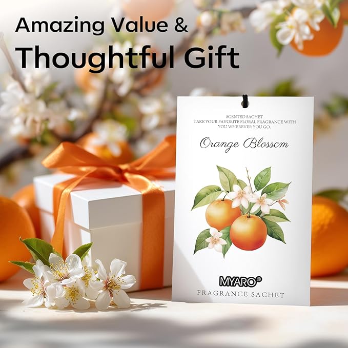 MYARO 12 Packs Orange Scent Sachets for Closet Dresser Drawer Bathroom Odor Deodorizer Car Air Frehener Fresh Home Fragrance