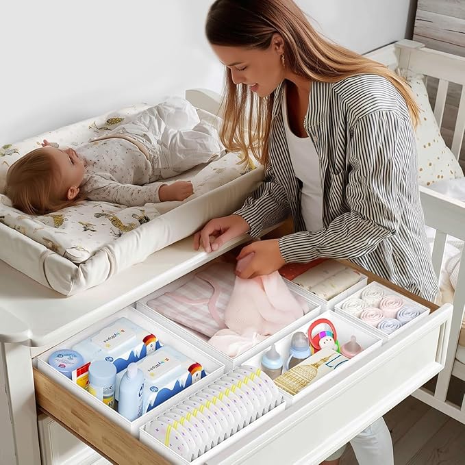 DIMJ Drawer Organizer Clothes Storage - 28 Pack Baby Dresser Organizer for Nursery, Small Fabric Closet Drawer Organizer Bins for Underwears Socks, Foldable Storage Dividers Organization for Bedroom