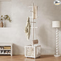 Solid Wood Coat Rack,standing coat rack with 10 Hook,Coat Rack for Freestanding,Bedroom,Living Room,Office,Hang Jackets,Bags,Clothes,Headphones(White)