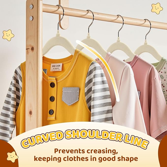 Flottian 24-Pack Baby and Kids Velvet Hangers with Clips, Non Slip and Space-Saving Kids Pants Hangers for Baby/Toddler Pants, Skirts, Coats, Beige
