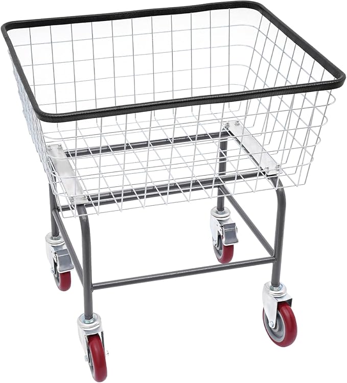 Wire Laundry Cart,Rolling Laundry Basket with Wheels,Commercial Wire Laundry Basket Cart with Galvanized Finish,Heavy Duty Large Steel Basket for Laundry Clothes Storage