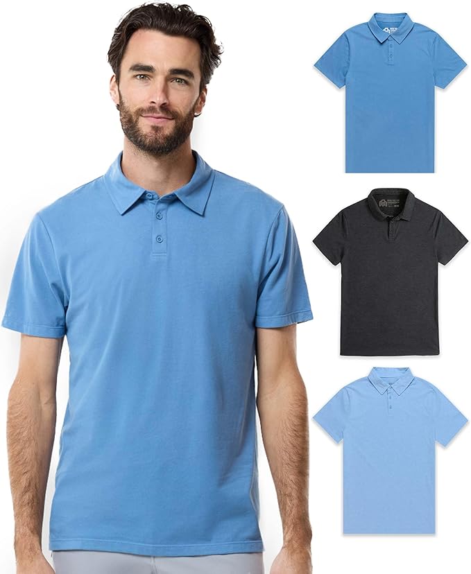 INTO THE AM Polo Shirts for Men - Slim Fit Short Sleeve Collared Shirt S - 4XL Fitted Collar Polos for Work