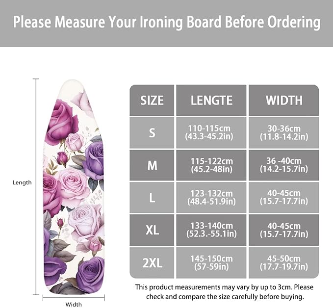 Iron Board Cover Standard Size,Floral Ironing Board Cover,Iron Cover for Ironing Board,Ironing Board Cover,Rose Print Purple Large