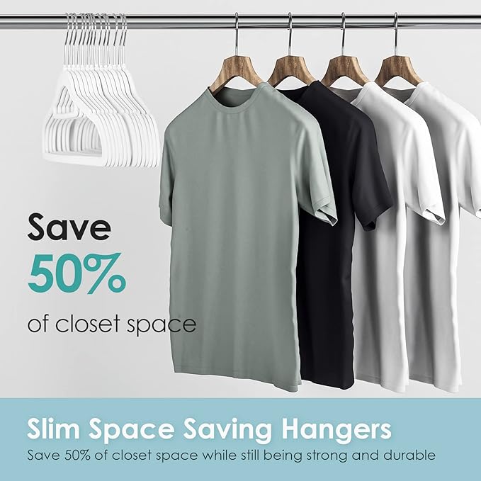 Velvet Hangers Non Slip Felt Hangers, 50 Pack White Velvet Clothes Hangers Space Saving Slim with 360 Degree Swivel Hook for Suits Coats, Jackets, Pants, and Dress Clothes