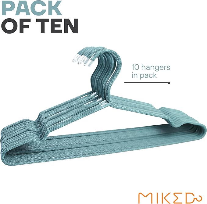 10-Pack of Fabric-Wrapped Metal Hangers Features a Strong Metal Frame, Soft Fabric Coating, Non-Slip Design, preventing Damage, and Providing Secure, Space-Saving Garment Storage. (Blue)
