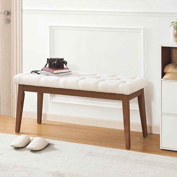 Upholstered Bench for Bedroom End of Bed,42.5-inch Entryway Bench for Living Room,Dining Bench with Padded Seat and Solid Wood Leg for Kitchen Bedroom,Indoor and Hallway