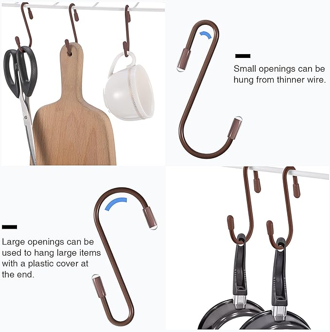 Hotop 36 Pcs Bronze S Hooks for Hanging 2.4 Inch Heavy Duty S Shaped Hook Rack Metal Non Slip Hanger for Christmas Tree Stocking Kitchen Pot Utensils Closet Wire Bathroom Bedroom Pan Bag Towel Plant
