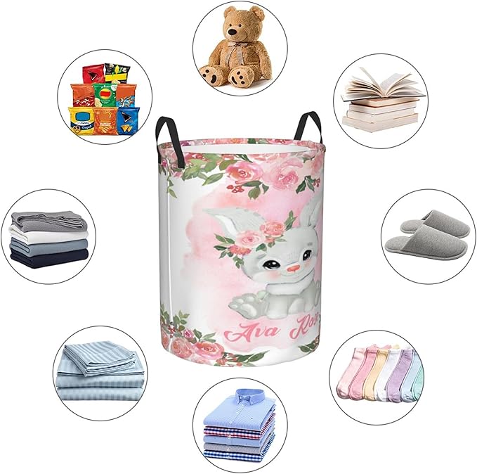Personalized Bunny Laundry Basket For Baby Kids Boys Girls Adult Custom Hamper Basket With Name For Bathroom Bedrooms Collapsible Baby Laundry Basket, Dirty Clothes Hamper With Handles