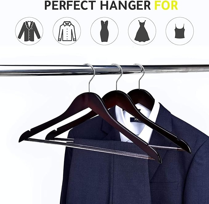 Quality Wooden Hangers - Slightly Curved Hanger 80 Pack Sets - Solid Wood Coat Hangers with Stylish Chrome Hooks - Heavy-Duty Clothes, Jacket, Shirt, Pants, Suit Hangers (Mahogany, 80)