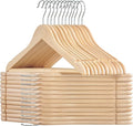 SONGMICS Wooden Hangers, Pack of 24, Coat Hangers, Non-Slip, Pants Bar, 360° Swivel Hooks, for Jackets, Shirts, Coats, Natural Wood UCRW010N24