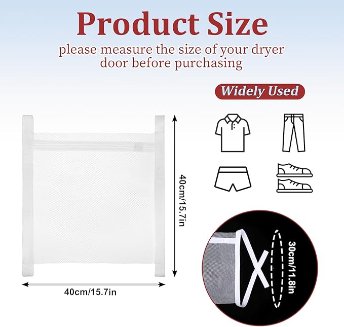 Sneaker Dryer Bag, Reusable Sneaker Wash Dry Net Bag Mesh Laundry Bags for Washer and Dryer Large Honeycomber Mesh Bags with Zipper and Strap for Most Dryers Door 15.7" X 15.7"