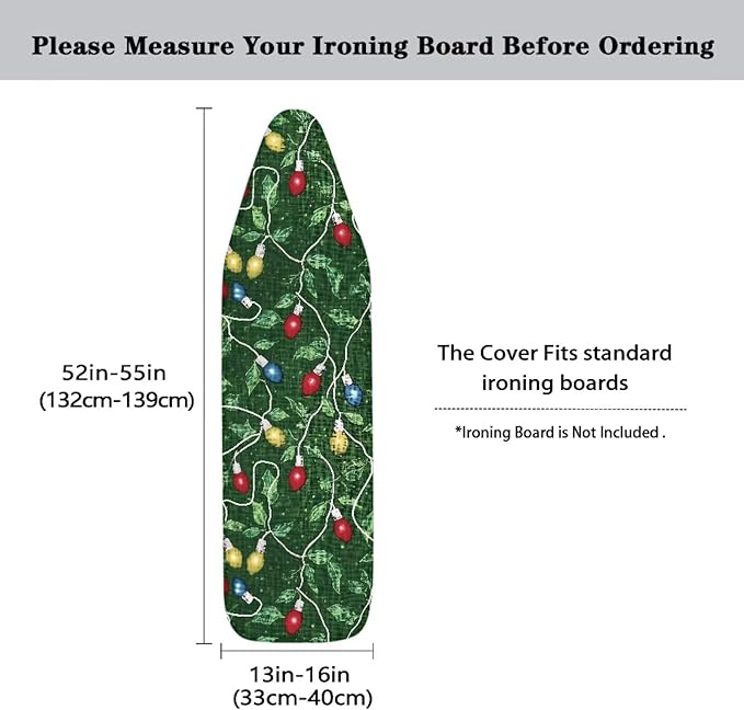 Iron Board Cover with Elastic Edge Christmas String Lights Print Resist Scorching Ironing Board Cover and Pad Thick Soft Cover 54x15 inches