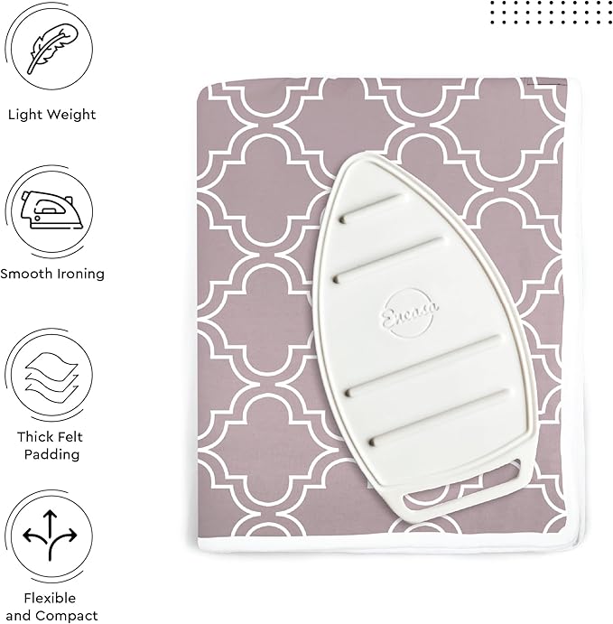Encasa XO Ironing Mat/Pad (Large 48"x28") with 3mm Padding & Silicone Iron Rest for Steam Pressing on Tabletop or Bed - Heat Resistant, Portable, Quilting & Travel Blanket - Mauve Tiles