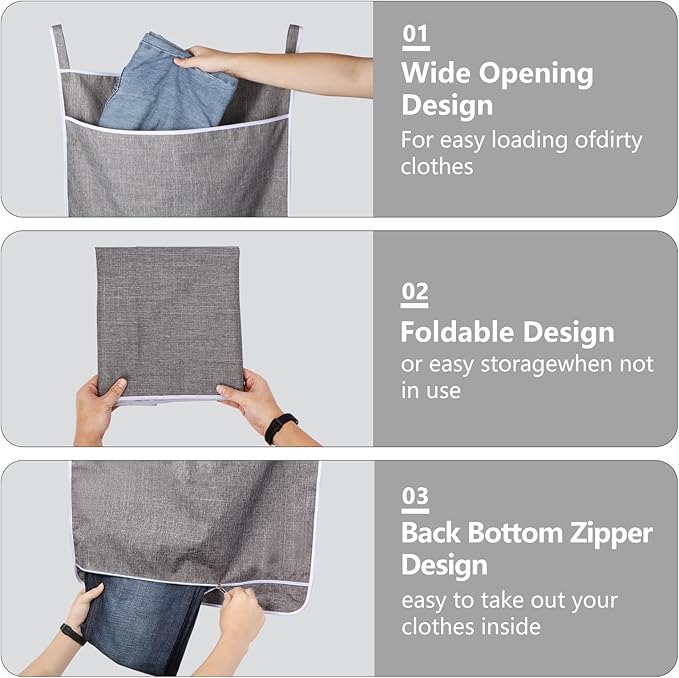 XL Hanging Laundry Hamper Bag, Door Hanging Hamper with Front Pocket Dirty Clothes Hanging Laundry Bag Large Size 36X22 inch, Over Door Hamper