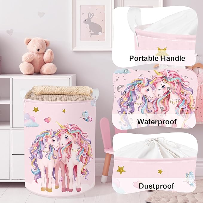 Clastyle Cute Unicorn Laundry Basket Cloud Kids Clothes Book Storage Basket Gift Toy Box for Bedroom Decor,Hearts,36x45 cm