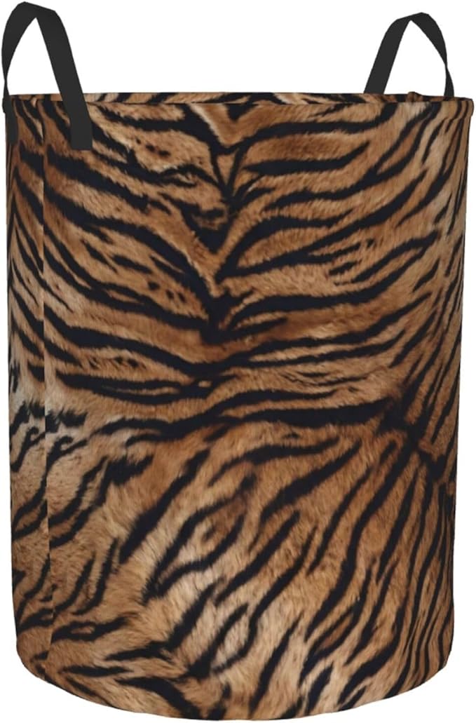 Tiger Texture Round Laundry Hamper Natural Animal Skin Print Storage Basket Toys Clothes Organizer Bin For Home Bathroom Bedroom Dorm Nursery, 38l