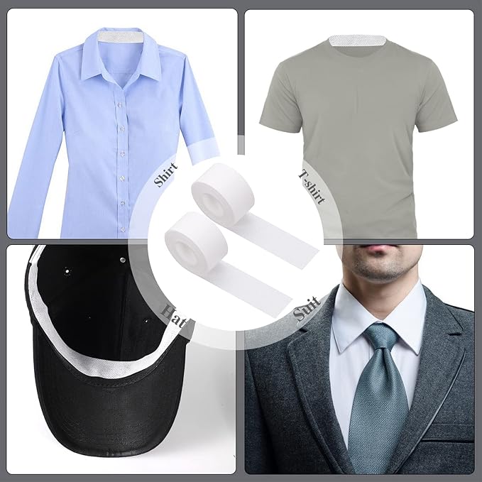 2 Roll Disposable Collar Protector Sweat Pads, Self-adhesive Collar Stays Shirt Collar Protector Comfortable Neck Tapes Collar Sweat Pads Shirt Hat Sweat Liner Against Sweat Stains