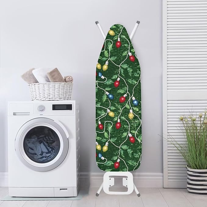 Iron Board Cover with Elastic Edge Christmas String Lights Print Resist Scorching Ironing Board Cover and Pad Thick Soft Cover 54x15 inches