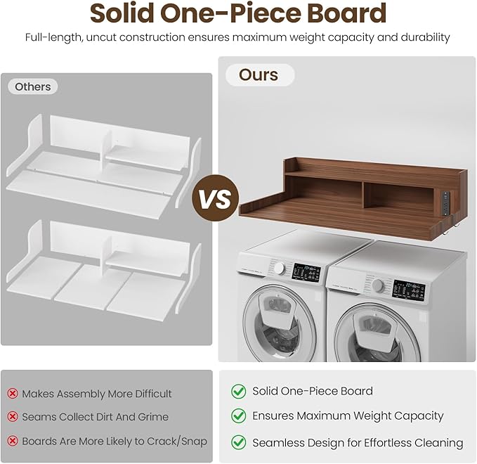 Upgraded 2-Tier Washer and Dryer Countertop with Power Outlet,54" W x 27.6" D Large Laundry Countertop for Fold Clothes, Laundry Topper with Non-Slip Pads & Metal Hooks and Storage Basket