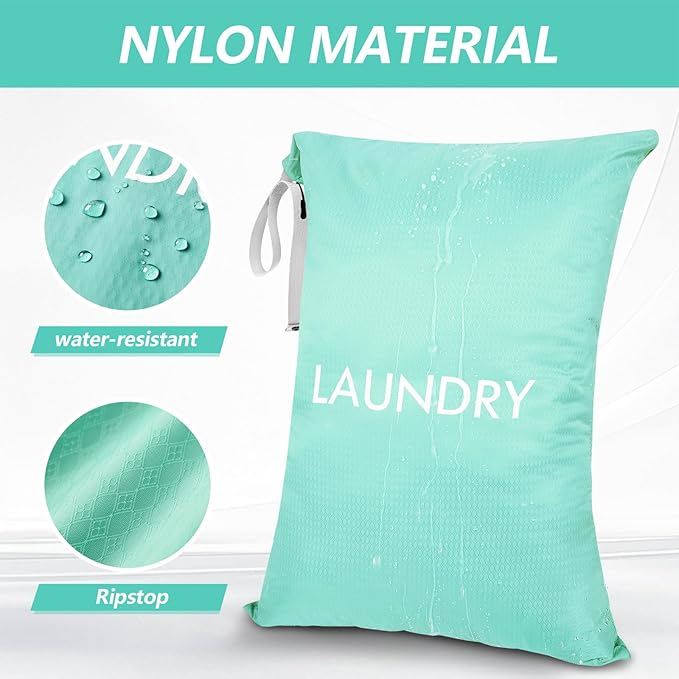 MissBoy Laundry Bag, Nylon Storage Bag for Dirty Clothes, Washable Laundry Bags with Zip for Travel Camping College Dorms, Lightweight Foldable Swimming Dry Wet Bag