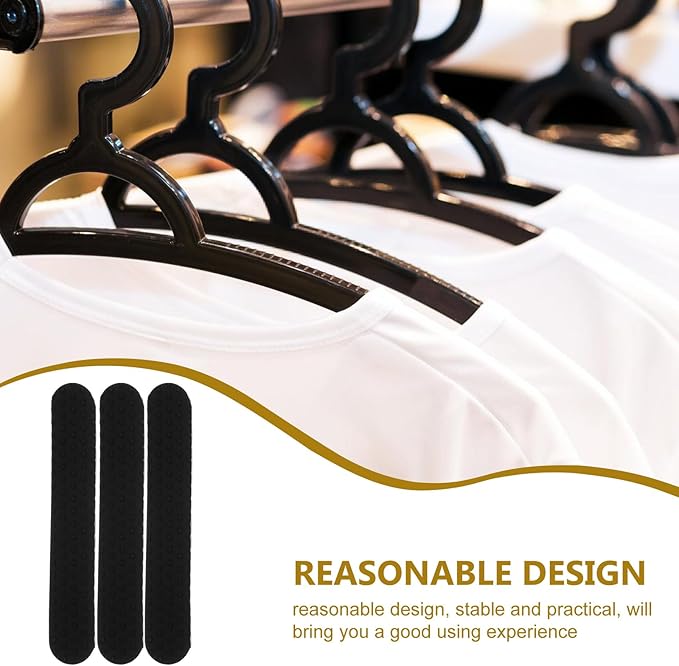 LOGOFUN 100pcs Non Slip Hanger Grips Wood Silicone Adhesive Clothes Strips Clear Rubber Hanger Holder for Home Decor - Black, 1.7X0.3X0.04in
