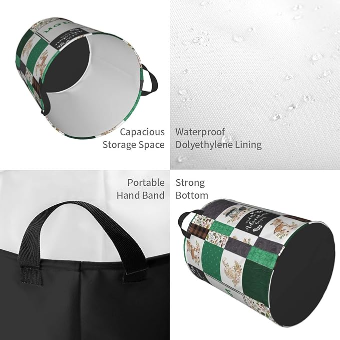 Greenery Woodland Animals Personalized Laundry Hamper Custom with Name Collapsible Waterproof Storage Basket with Handles for Bedroom Clothes Toys.