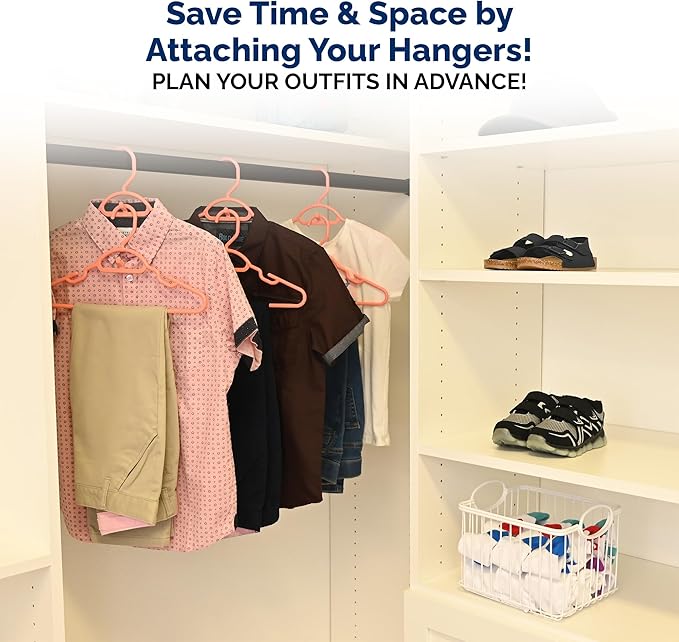 Kids Hangers 30 Pack - 13 Inch Plastic Youth Petite & Childrens Hangers for Closet, Baby Hangers for Children Clothes Sizes 4 to 10, Non-Slip Infant Hangers with Shoulder Grooves | Peach