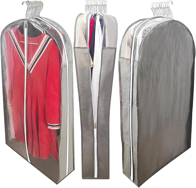 Dress Bags for Gowns Long with 6.3" Gusset, 50" Clear Long Garment Bags for Hanging Clothes, Dresses Covers and Side Zipper Protector for Storage, Overcoat, Trousers, Sweater, 3 Packs