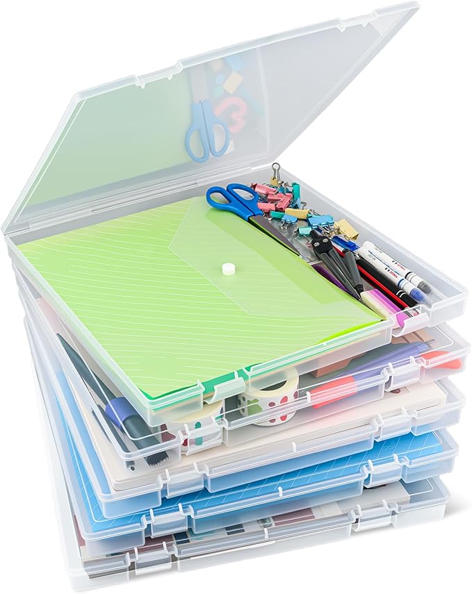 12x12'' Scrapbook Paper Storage, 5 Pack Board Game Storages, Stackable Paper Storage for Magazine, Art Supplies, Files, Photo, Vinyls, Crafts