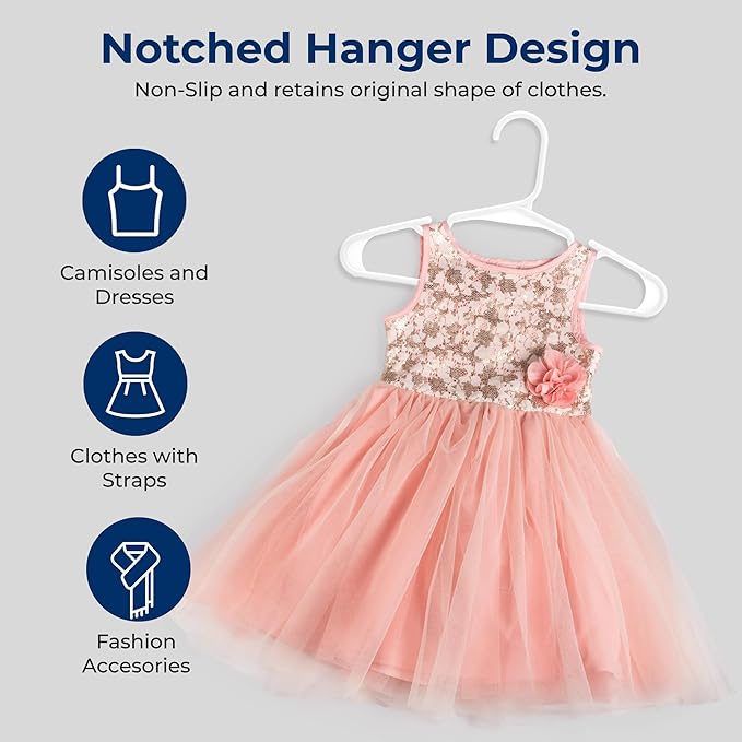 SereneLife 40 Pack Plastic Kids Hangers – Non-Slip Baby Hangers for Closet, Space-Saving Thin Design for Organizing Clothes, Infant, Toddler, and Newborn Clothing (White)
