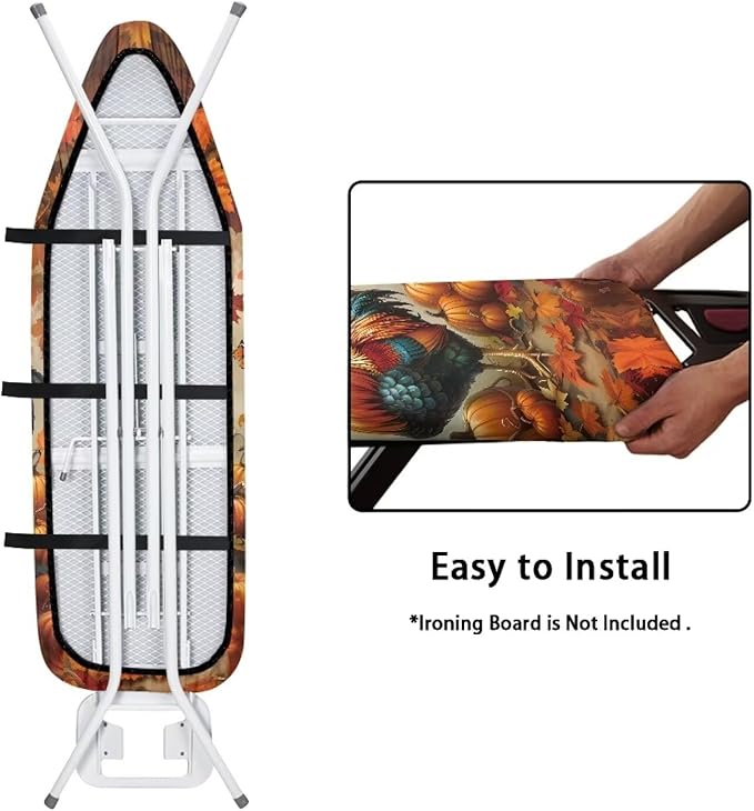 SEANATIVE Thanksgiving Day Ironing Board Cover and Pad Decor Extra Thick Covers with Elastic Edge, Stain Resistant and Durable Scorch, Chickens Pumpkins Print