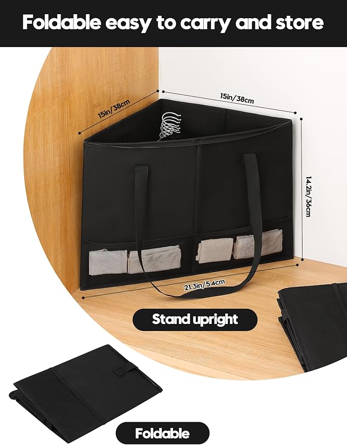 2 Pack Rigid Hanger Organizer, Triangle Storage Bin with Lid, Hanger Holder Stand for Space Saving, Clothes Organizer Stacker for Closet Laundry Rooms