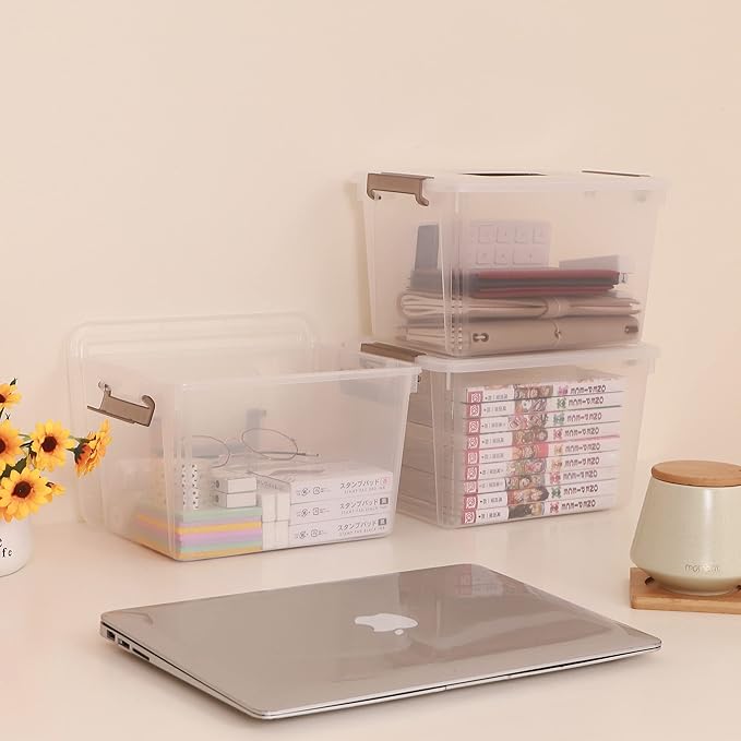 Citylife 4 Packs Plastic Storage Bins with Latching Lids Clear Storage Box with handle Stackable Storage Containers for Organizing Toys, Crafts, Tools