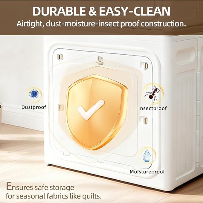 BorealBear Large Wheeled Storage Box, 35 GAL Collapsible Bin with Locking Lid & Easy-Snap Doors. Heavy-Duty Organizer for Laundry, Toys, Clothes – Perfect for Bedroom, Garage, Garden & Outdoor (White)