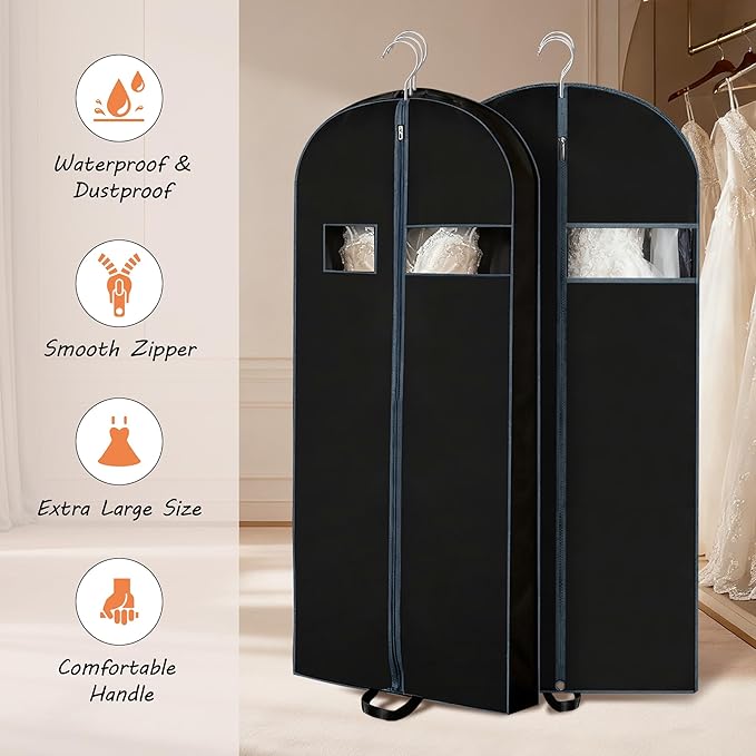 3 Pack 60 inch Dress Garment Bags for Closet Organization and Travel – Long Garment Covers for Dresses, Suits, Coats and Gowns