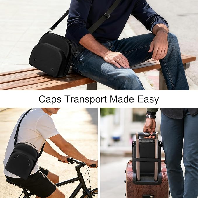 2 PCS Hard Hat Travel Cases for Baseball Caps - Crush Proof Cap Carrier for 7 Hats, Hat Storage Organizer with Adjustable Shoulder Strap, Trolley Sleeve and Handle, for Travel & Home Use