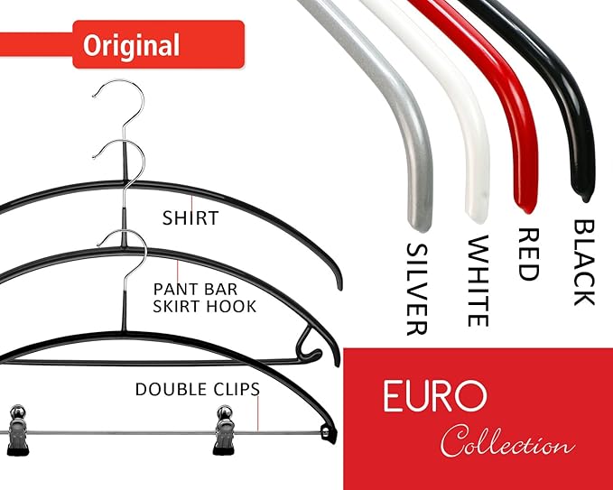 Mawa by Reston Lloyd Euro Series Non-Slip Space Saving Clothes Hanger for Shirts & Dresses, Style 40/P, Set of 12, White
