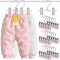 12 Pack Baby Hangers with Clips, 360°Rotatable Toddler Pant Hangers with Clips, Non-Slip Space Saving Kids Hanger for Newborn Children Clothes Skirts Boots Closet Organizers, Pink