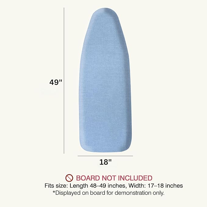 Ironing Board Cover and Pad 18"x49" Extra Thick Natural Cotton, Scorch and Stain Resistant Iron Board Cover, Wide Ironing Board Cover with Fasteners Heavy Duty Heatproof Elastic Edge Blue